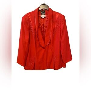 Milano Plus  Size Women’s Formal Jacket Red Beaded Front and Collar Lined 26